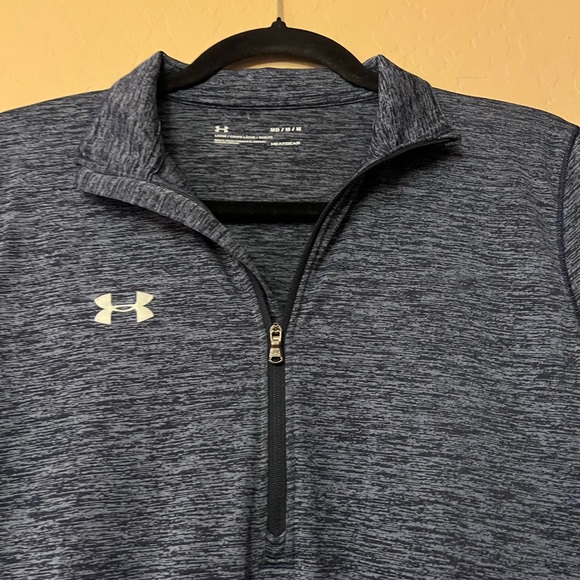 Under Armour Heat Gear Heather Navy/Slate Blue Athletic 1/4 Zip Top - Picture 8 of 15